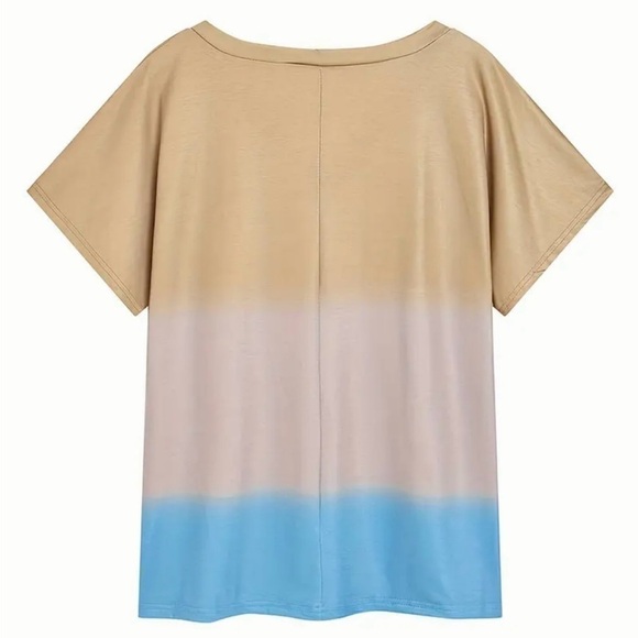 Women’s Colorblock V Neck Short Sleeve Knit Top - Size L - NWT - Picture 2 of 7